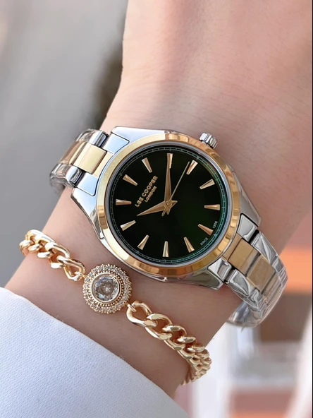 Lee Cooper Çelik Kordon 2 Yıl Garantili 3 Atm Suya Dayanıklı Kadın Kol Saati+Bileklik F.08006.270