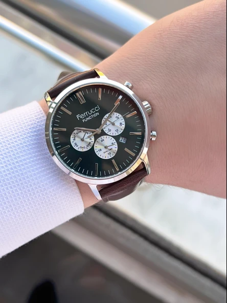 Ferrucci Çift Kordonlu Deri Ve Çelik Hasırlı İç Fonksiyonları Aktif 3 Atm Erkek Kol Saati EFC.03L.04 - 2