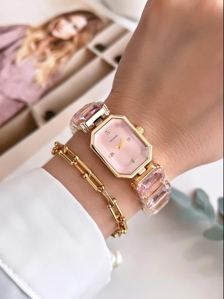 Coliseum Özel Tasarım Vintage Seri Taşlı Kordon Model Kadın Kol Saati+Bileklik Hediyeli CL8888.S02 - Resim 2