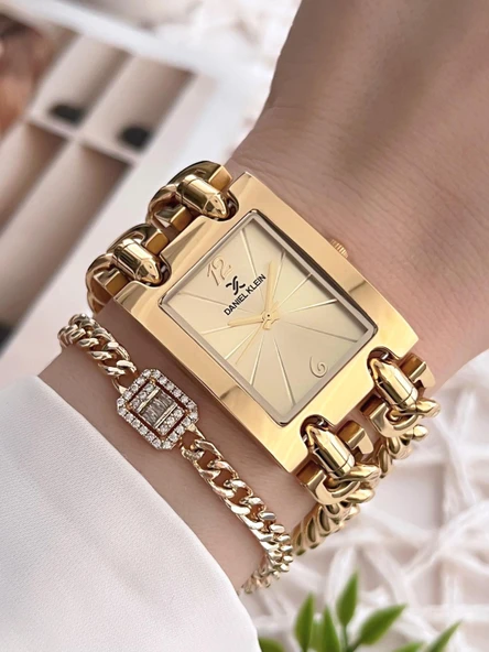 Daniel Klein Çelik Zincir Tasarım Kordonlu 30 Mt Suya Dayanıklı Kadın Kol Saati+Bileklik B.10036.S3 ürün görseli