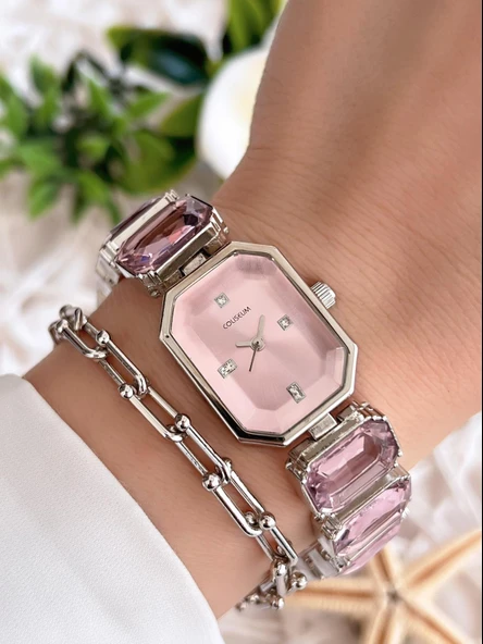 Coliseum Özel Tasarım Vintage Seri Taşlı Kordon Model Kadın Kol Saati+Bileklik Hediyeli CL8888.S06