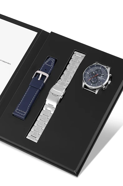 Daniel Klein Çelik Kordon & Deri Kordonlu İç Fonksiyonları Aktif 3 Atm Erkek Kol Saati SET.10737.L2 ürün görseli