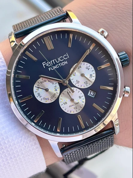 Ferrucci Çift Kordonlu Deri Ve Çelik Hasırlı İç Fonksiyonları Aktif 3 Atm Erkek Kol Saati EFC.03L.03 - Resim 4