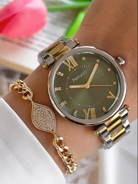 Ferrucci Çelik Kordon İyon Kaplama Kasa 30 Mt Suya Dayanıklı Kadın Kol Saati+Bileklik SY.13933.5 ürün görseli