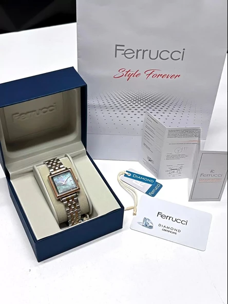 Ferrucci Kristal Camlı Çelik Kordon 2 Yıl Garantili 3 Atm Kadın Kol Saati+Bileklik NS.FRC.0041.L4 ürün görseli