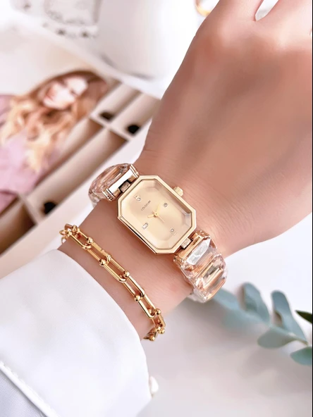 Coliseum Özel Tasarım Vintage Seri Taşlı Kordon Model Kadın Kol Saati+Bileklik Hediyeli CL8888.S05 - Resim 2