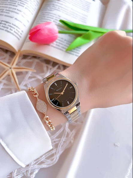 Ferrucci Çelik Kordon İyon Kaplama Özel Kasa 30 Mt Suya Dayanıklı Kadın Kol Saati+Bileklik L.03311.3 - Resim 2