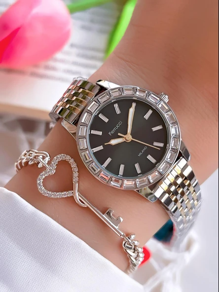 Ferrucci Çelik Kordon İyon Kaplama Kasa 30 Mt Suya Dayanıklı Kadın Kol Saati+Bileklik MF.1.01110.3 ürün görseli