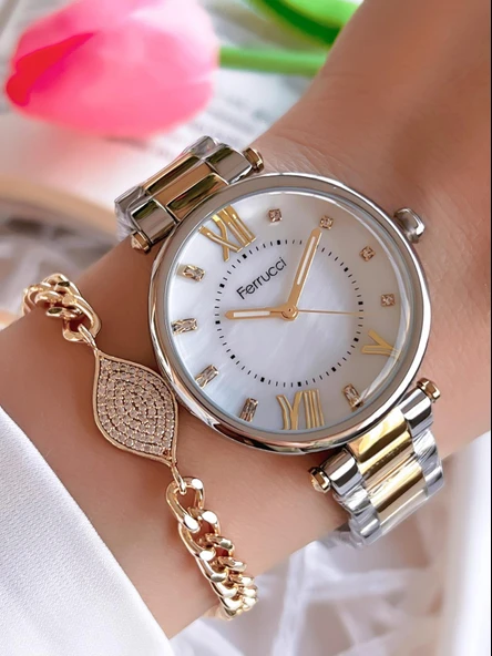 Ferrucci Çelik Kordon İyon Kaplama Kasa 30 Mt Suya Dayanıklı Kadın Kol Saati+Bileklik SY.13933.3 ürün görseli