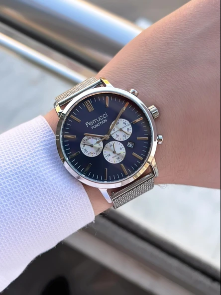 Ferrucci Çift Kordonlu Deri Ve Çelik Hasırlı İç Fonksiyonları Aktif 3 Atm Erkek Kol Saati EFC.03L.02 - Resim 5