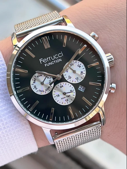 Ferrucci Çift Kordonlu Deri Ve Çelik Hasırlı İç Fonksiyonları Aktif 3 Atm Erkek Kol Saati EFC.03L.04 - 4