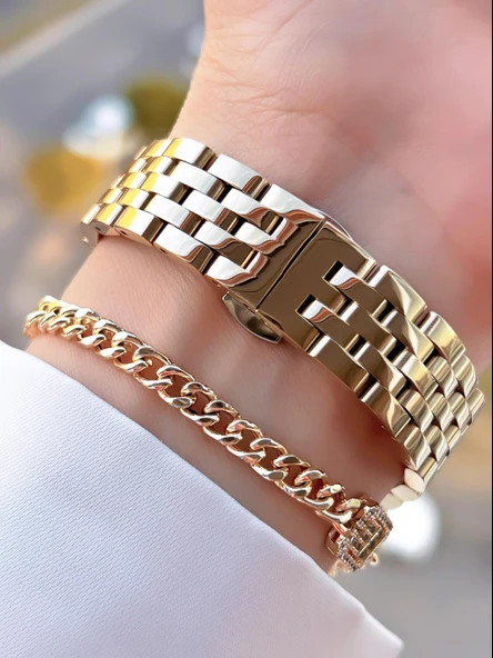 Ferrucci Kristal Camlı Çelik Kordon 2 Yıl Garantili 3 Atm Kadın Kol Saati+Bileklik NS.FRC.0041.L3 - Resim 4