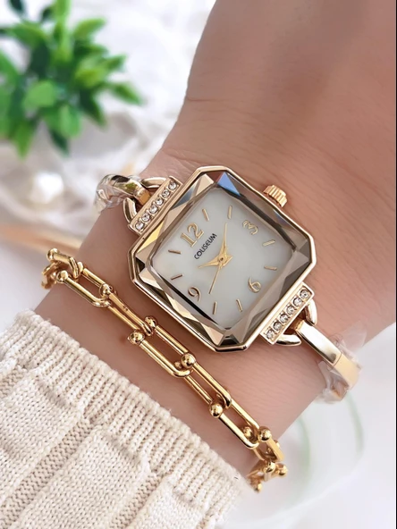 Coliseum Özel Tasarım Vintage Seri Kadın Kol Saati+ Bileklik Hediyeli ürün görseli