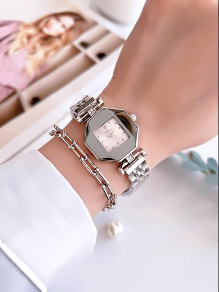 Coliseum Özel Tasarım Vintage Seri Aynalı Kasa Kadın Kol Saati+Bileklik Hediyeli CL8645.A04 - Resim 2