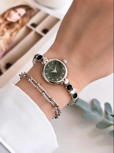 Coliseum Özel Tasarım Vintage Seri Taşlı Kordon Model Kadın Kol Saati+Bileklik Hediyeli CL8745.C05 - Resim 2