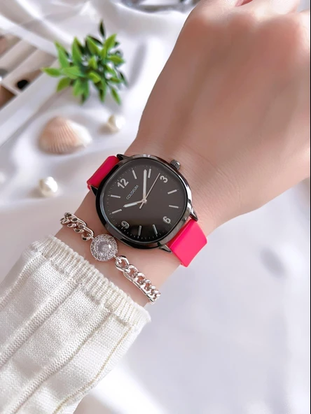 Coliseum Silikon Kordon Vintage Seri Kadın Kol Saati+Bileklik Hediyeli CL.8365.BM7 - Resim 2