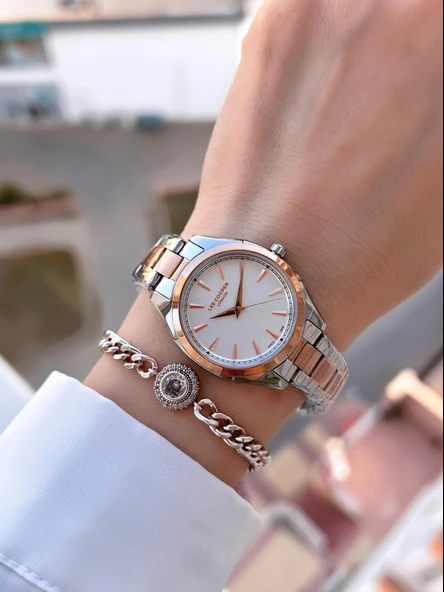 Lee Cooper Çelik Kordon 2 Yıl Garantili 3 Atm Suya Dayanıklı Kadın Kol Saati+Bileklik F.08006.350 - Resim 2