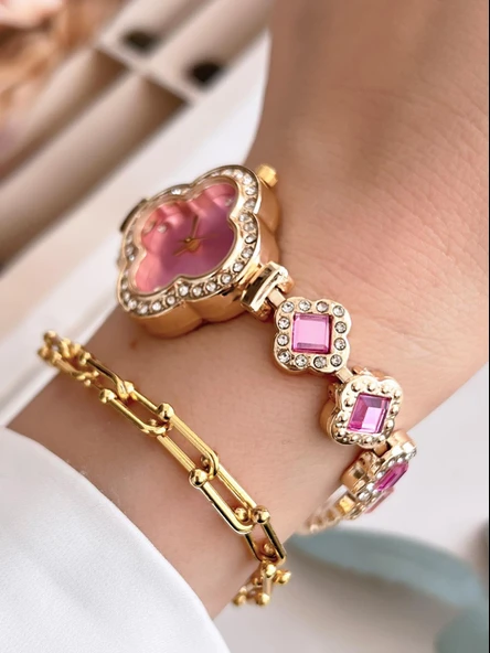 Coliseum Özel Tasarım Vintage Seri Full Taşlı Kadın Kol Saati+Bileklik Hediyeli CL8751.L02 - Resim 3