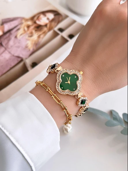 Coliseum Özel Tasarım Vintage Seri Full Taşlı Kadın Kol Saati+Bileklik Hediyeli CL8751.L04 - Resim 2