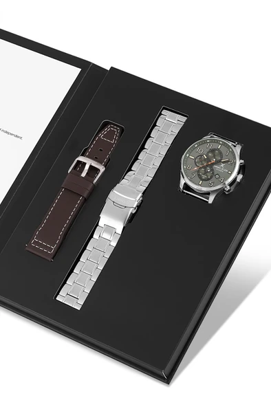 Daniel Klein Çelik Kordon & Deri Kordonlu İç Fonksiyonları Aktif 3 Atm Erkek Kol Saati SET.10737.Y6 ürün görseli