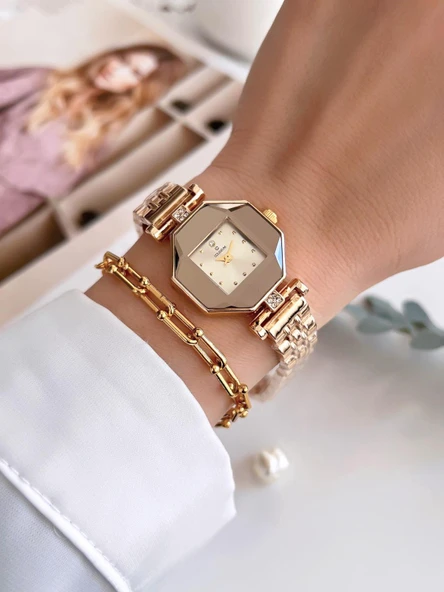 Coliseum Özel Tasarım Vintage Seri Aynalı Kasa Kadın Kol Saati+Bileklik Hediyeli CL8645.A07 - Resim 2