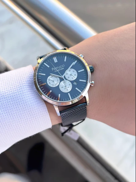 Ferrucci Çift Kordonlu Deri Ve Çelik Hasırlı İç Fonksiyonları Aktif 3 Atm Erkek Kol Saati EFC.03L.03 - Resim 5