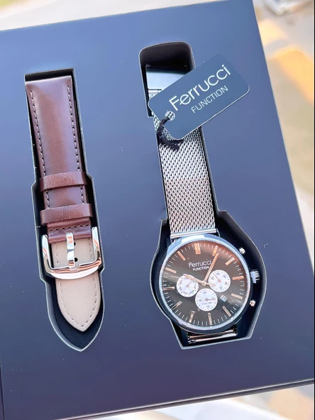 Ferrucci Çift Kordonlu Deri Ve Çelik Hasırlı İç Fonksiyonları Aktif 3 Atm Erkek Kol Saati EFC.03L.04 - 7