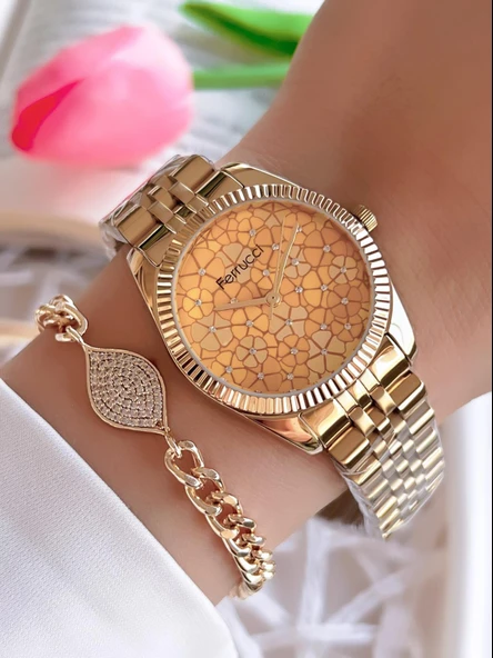 Ferrucci Çelik Kordon İyon Kaplama Kasa 30 Mt Suya Dayanıklı Kadın Kol Saati+Bileklik S.03328.6 ürün görseli