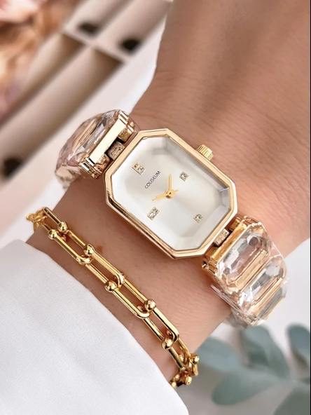 Coliseum Özel Tasarım Vintage Seri Taşlı Kordon Model Kadın Kol Saati+Bileklik Hediyeli CL8888.S01 ürün görseli