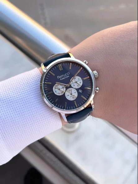 Ferrucci Çift Kordonlu Deri Ve Çelik Hasırlı İç Fonksiyonları Aktif 3 Atm Erkek Kol Saati EFC.03L.02 - Resim 2