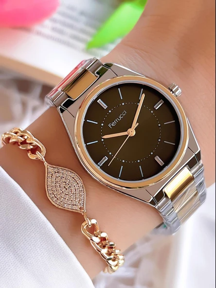 Ferrucci Çelik Kordon İyon Kaplama Özel Kasa 30 Mt Suya Dayanıklı Kadın Kol Saati+Bileklik L.03311.3 ürün görseli