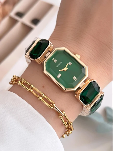 Coliseum Özel Tasarım Vintage Seri Taşlı Kordon Model Kadın Kol Saati+Bileklik Hediyeli CL8888.S03 ürün görseli