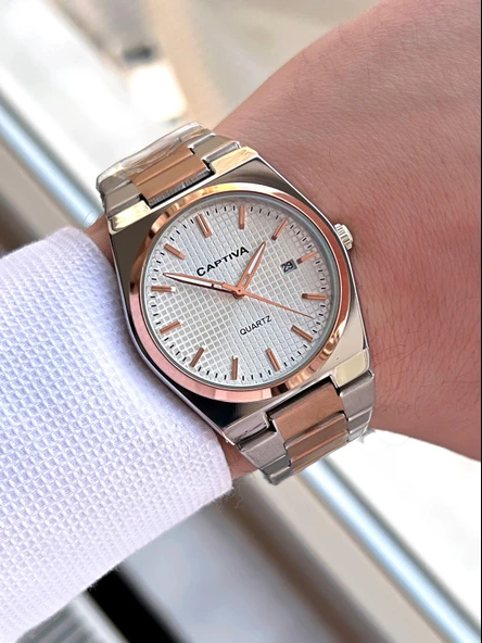 Captiva Çelik Kordon Takvimli Kadran Kutulu Seri Erkek Kol Saati C01.ES08 - 2