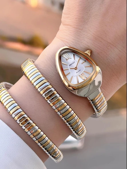 Ferrucci Yılan Dolamalı Çelik Kordon 2 Yıl Garantili 3 Atm Suya Dayanıklı Kadın Kol Saati C.03442.2 ürün görseli