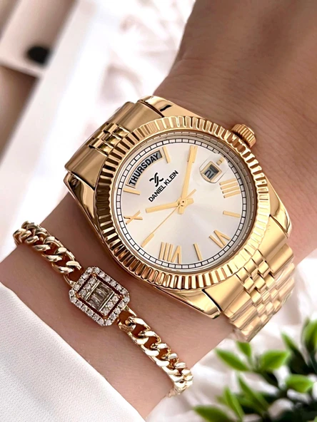 Daniel Klein Çelik Kordon Takvimli Kadran 30 Mt Suya Dayanıklı Kadın Kol Saati+Bileklik BFG.10038.G2 ürün görseli