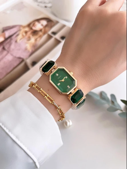 Coliseum Özel Tasarım Vintage Seri Taşlı Kordon Model Kadın Kol Saati+Bileklik Hediyeli CL8888.S03 - Resim 2