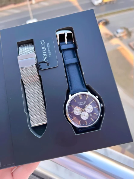 Ferrucci Çift Kordonlu Deri Ve Çelik Hasırlı İç Fonksiyonları Aktif 3 Atm Erkek Kol Saati EFC.03L.02 - Resim 7