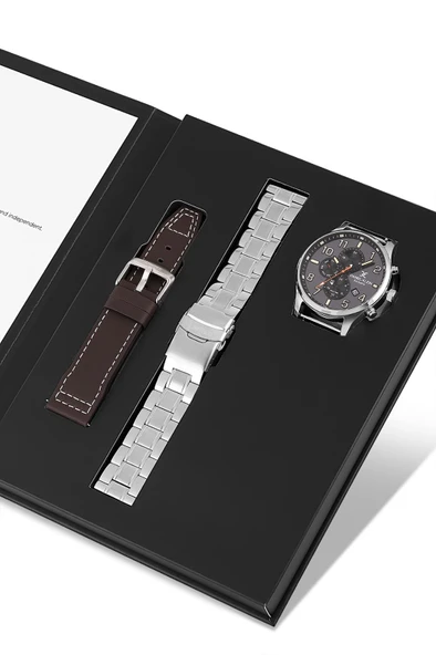 Daniel Klein Çelik Kordon & Deri Kordonlu İç Fonksiyonları Aktif 3 Atm Erkek Kol Saati SET.10737.K5 ürün görseli