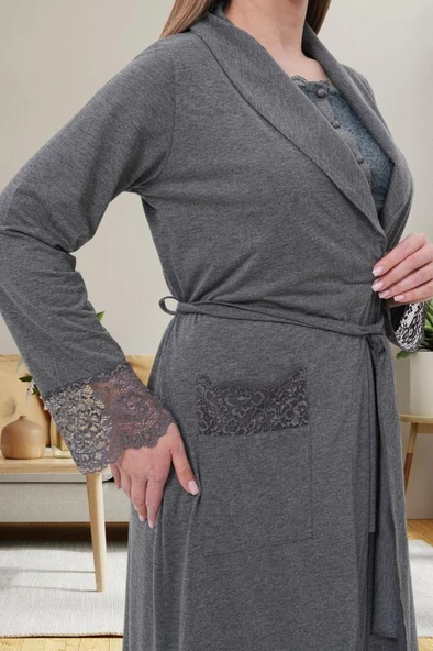 Mecit 6003 Bayan Hamile Lohusa Füme Sabahlıklı Pijama Takımı - Resim 2