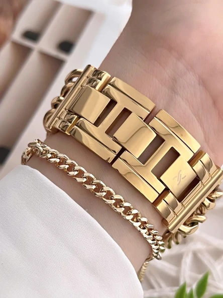 Daniel Klein Çelik Zincir Tasarım Kordonlu 30 Mt Suya Dayanıklı Kadın Kol Saati+Bileklik B.10036.S2 - Resim 3