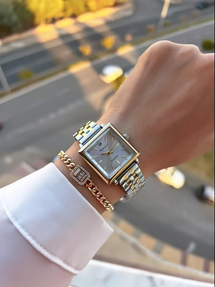 Ferrucci Kristal Camlı Çelik Kordon 2 Yıl Garantili 3 Atm Kadın Kol Saati+Bileklik NS.FRC.0041.L4 - Resim 3