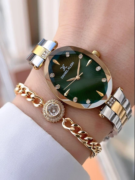 Daniel Klein Kristal Kesme Camlı Çelik Kordon 3Atm Suya Dayanıklı Kadın Kol Saati+Bileklik F13954.M4 ürün görseli