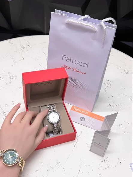 Ferrucci Kesme Kristal Camlı Çelik Kordon 2 Yıl Garantili 3 Atm Kadın Kol Saati+Bileklik B01119.01 - Resim 4