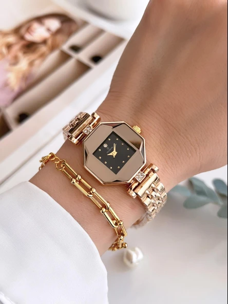 Coliseum Özel Tasarım Vintage Seri Aynalı Kasa Kadın Kol Saati+Bileklik Hediyeli CL8645.A06 - Resim 2