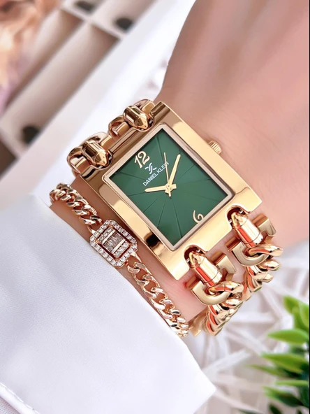 Daniel Klein Çelik Zincir Tasarım Kordonlu 30 Mt Suya Dayanıklı Kadın Kol Saati+Bileklik B.10036.S5 ürün görseli