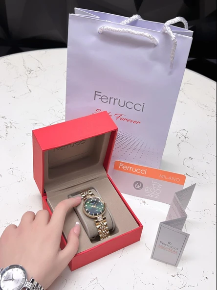 Ferrucci Kesme Kristal Camlı Çelik Kordon 2 Yıl Garantili 3 Atm Kadın Kol Saati+Bileklik B01119.03 - Resim 4