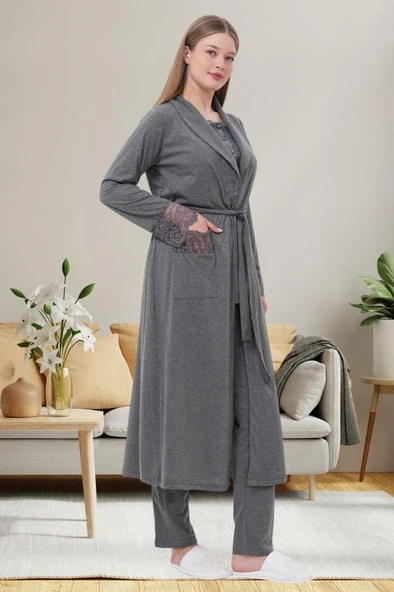 Mecit 6003 Bayan Hamile Lohusa Füme Sabahlıklı Pijama Takımı ürün görseli