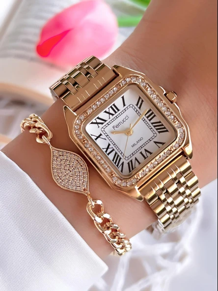 Ferrucci Çelik Kordon İyon Kaplama Kasa 30 Mt Suya Dayanıklı Kadın Kol Saati+Bileklik BS.1.01102.2 ürün görseli