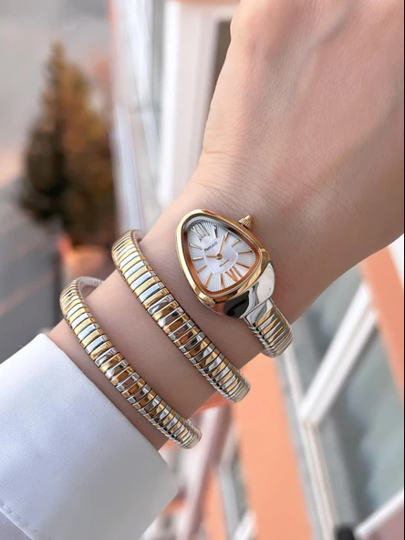 Ferrucci Yılan Dolamalı Çelik Kordon 2 Yıl Garantili 3 Atm Suya Dayanıklı Kadın Kol Saati C.03442.2 - Resim 2