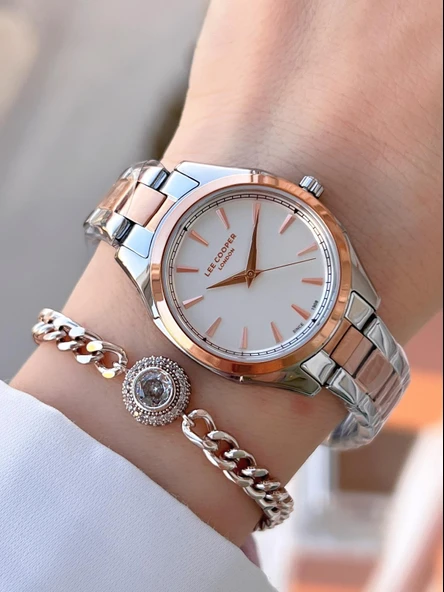 Lee Cooper Çelik Kordon 2 Yıl Garantili 3 Atm Suya Dayanıklı Kadın Kol Saati+Bileklik F.08006.350 ürün görseli